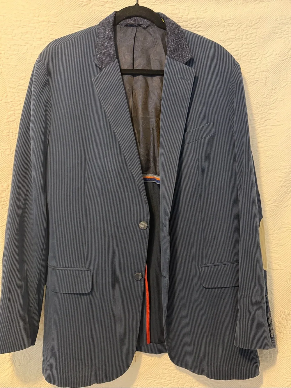 Robert Graham Ribbed Cotton Viscose Sport Coat Navy 2 Btn Elbow Patch Sz 44